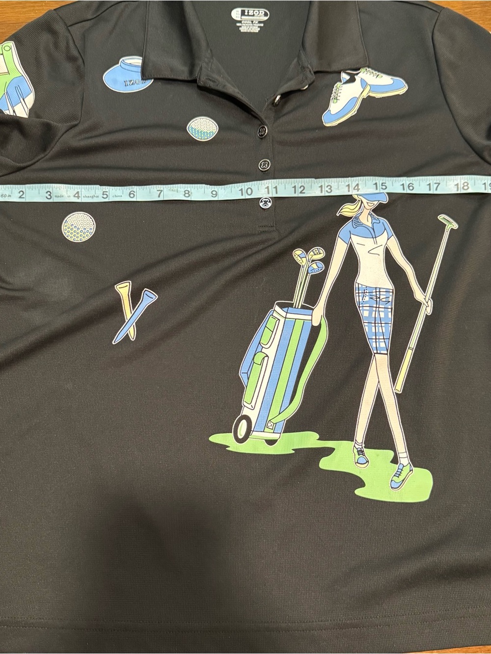 Izod Perform X Cool Fx Womens Golf Polo Shirt Black Print Golf Design XL Black - Picture 2 of 9
